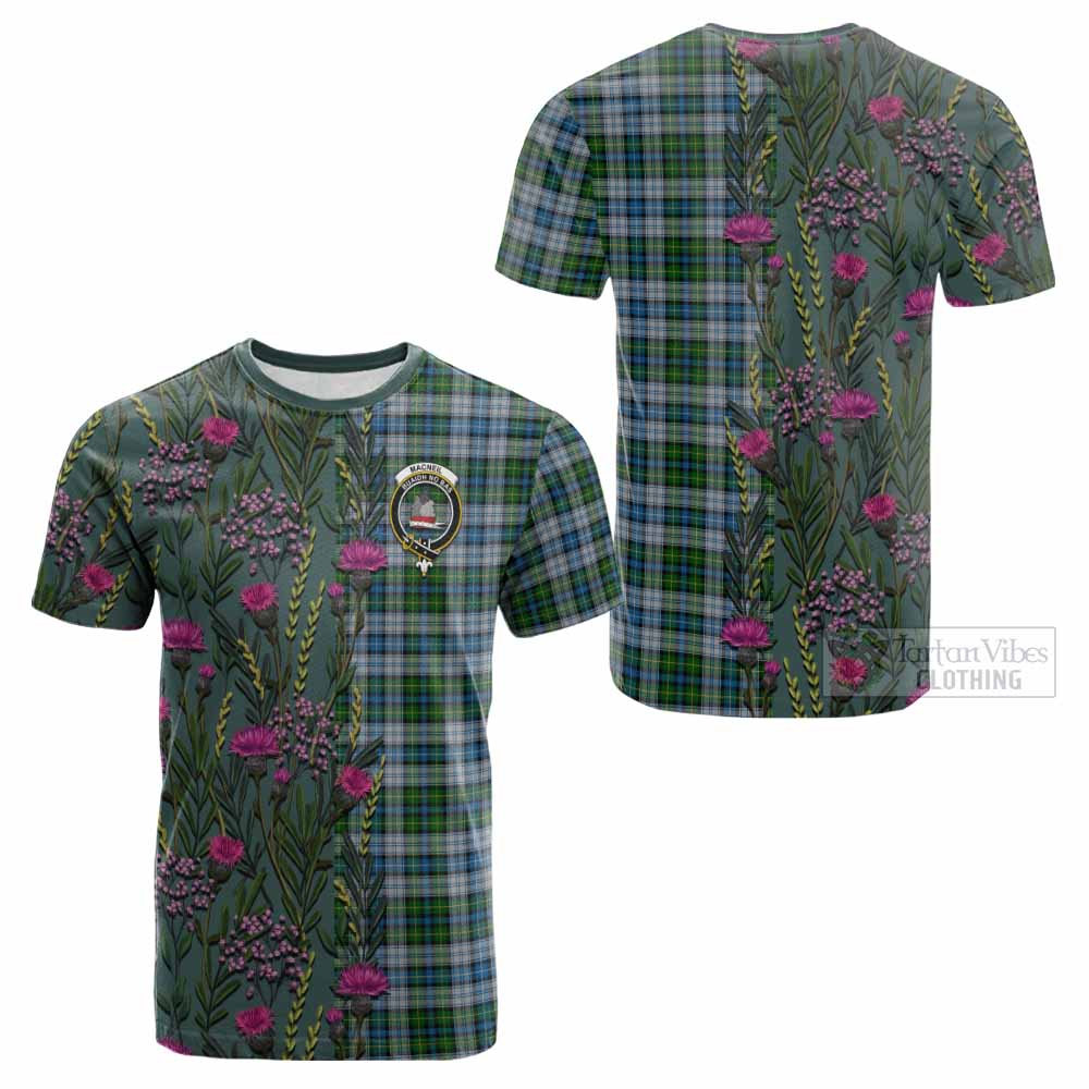 MacNeil (McNeil) Family Crest Tartan Cotton T-shirt Scottish Thistle Flower Pattern Half Style - Tartan Vibes Clothing