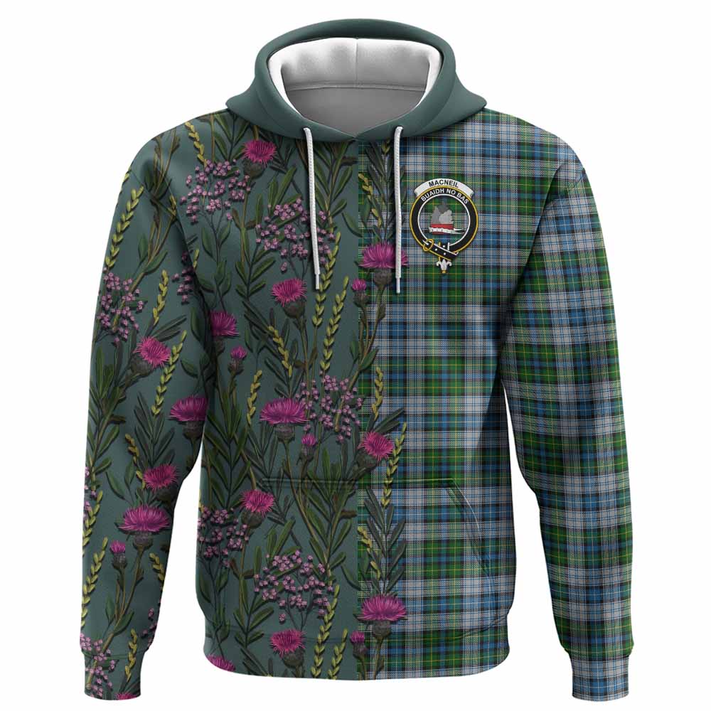 MacNeil (McNeil) Family Crest Tartan Hoodie Scottish Thistle Flower Pattern Half Style - Tartan Vibes Clothing