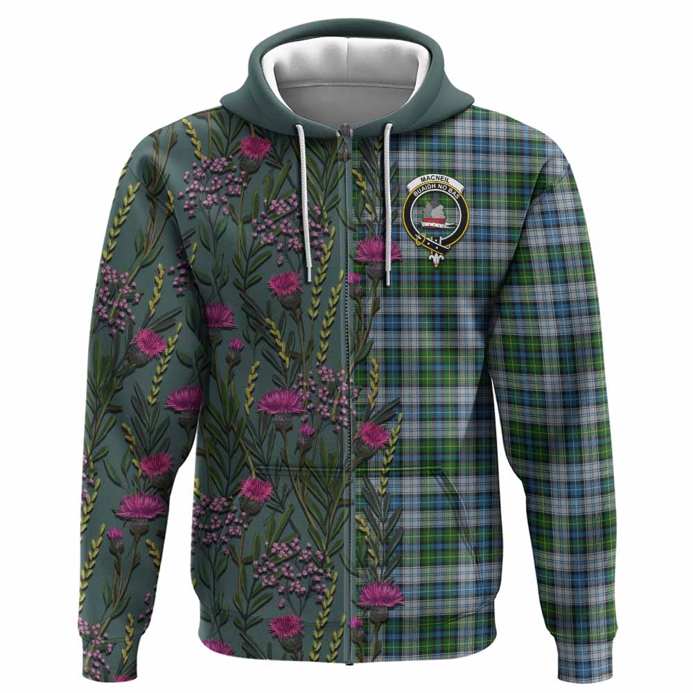 MacNeil (McNeil) Family Crest Tartan Hoodie Scottish Thistle Flower Pattern Half Style - Tartan Vibes Clothing