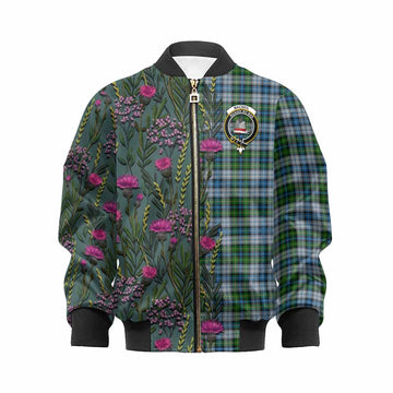 MacNeil (McNeil) Family Crest Tartan Kid Bomber Jacket Scottish Thistle Flower Pattern Half Style