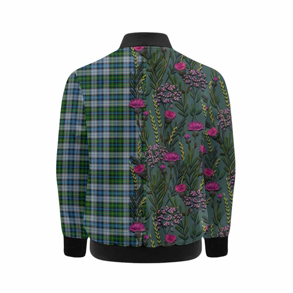 MacNeil (McNeil) Family Crest Tartan Kid Bomber Jacket Scottish Thistle Flower Pattern Half Style - Tartan Vibes Clothing