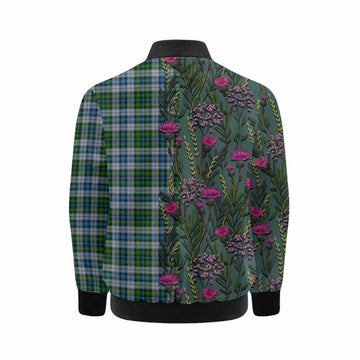 MacNeil (McNeil) Family Crest Tartan Kid Bomber Jacket Scottish Thistle Flower Pattern Half Style
