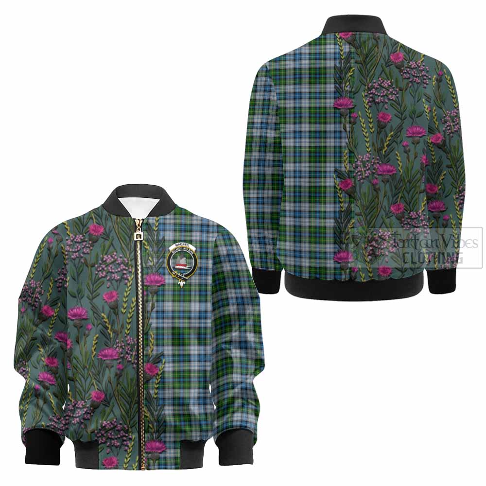 MacNeil (McNeil) Family Crest Tartan Kid Bomber Jacket Scottish Thistle Flower Pattern Half Style - Tartan Vibes Clothing