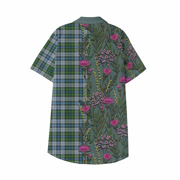MacNeil (McNeil) Family Crest Tartan Kid Hawaiian Shirt Scottish Thistle Flower Pattern Half Style - Tartan Vibes Clothing