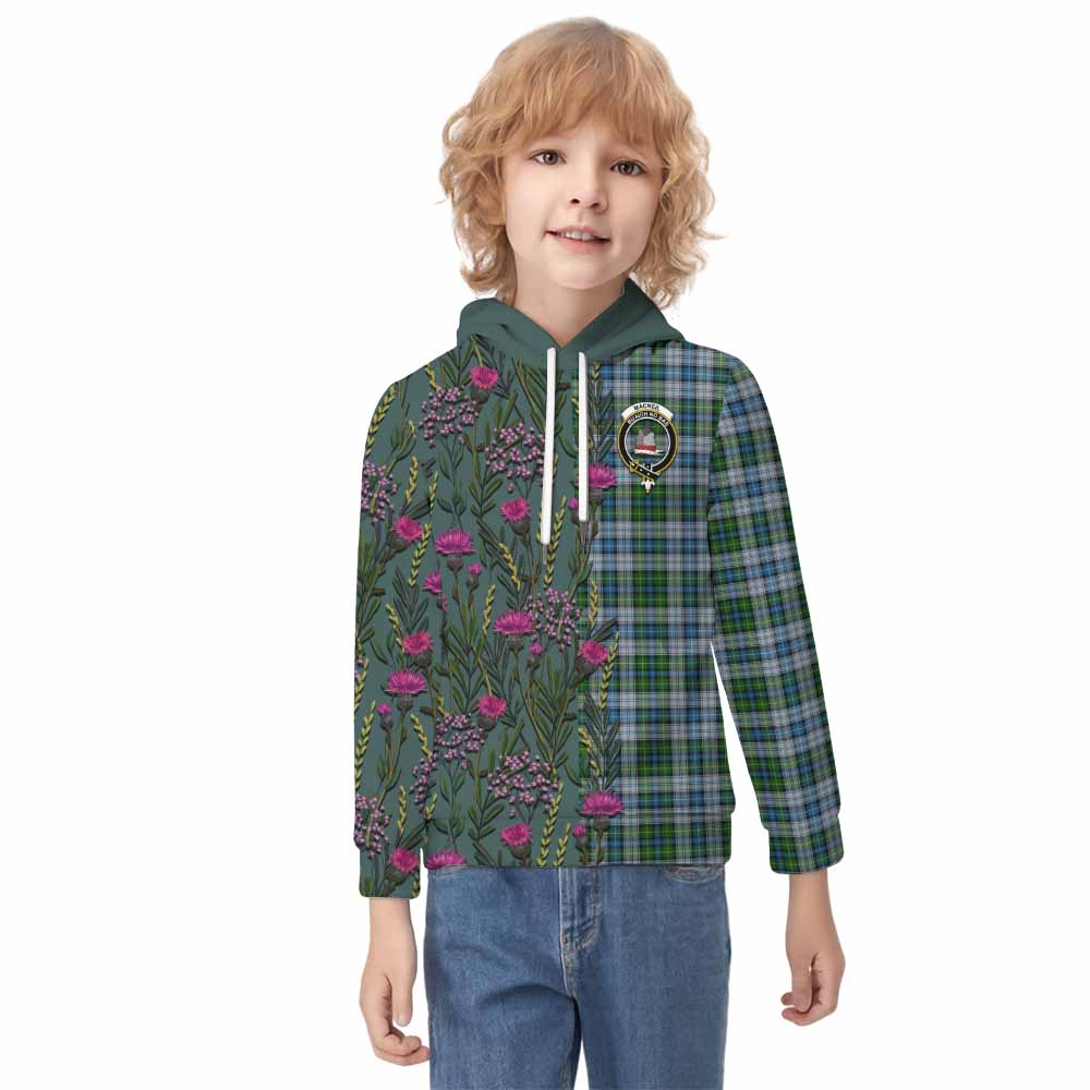 MacNeil (McNeil) Family Crest Tartan Kid Hoodie Scottish Thistle Flower Pattern Half Style - Tartan Vibes Clothing