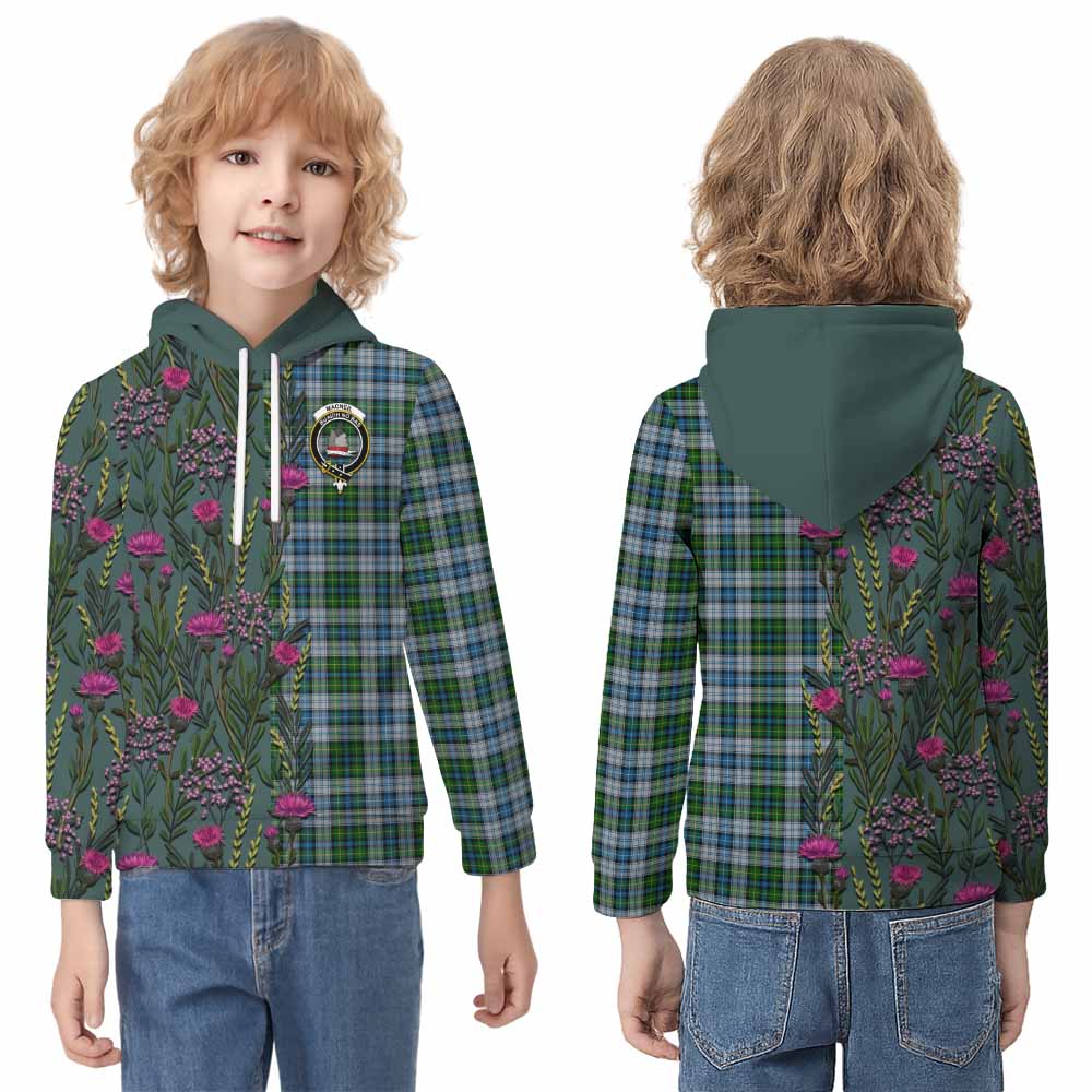 MacNeil (McNeil) Family Crest Tartan Kid Hoodie Scottish Thistle Flower Pattern Half Style - Tartan Vibes Clothing