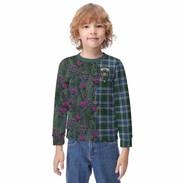 MacNeil (McNeil) Family Crest Tartan Kid Knitted Sweatshirt Scottish Thistle Flower Pattern Half Style