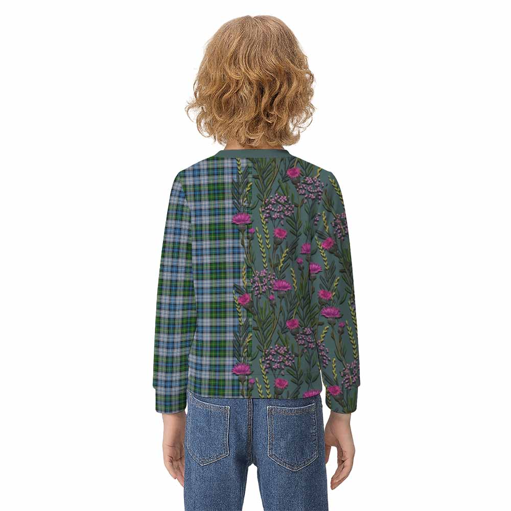 MacNeil (McNeil) Family Crest Tartan Kid Knitted Sweatshirt Scottish Thistle Flower Pattern Half Style - Tartan Vibes Clothing