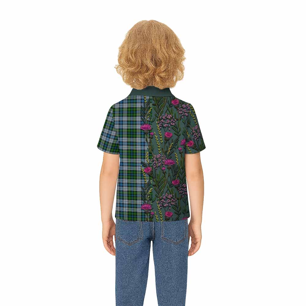 MacNeil (McNeil) Family Crest Tartan Kid Polo Shirt Scottish Thistle Flower Pattern Half Style - Tartan Vibes Clothing