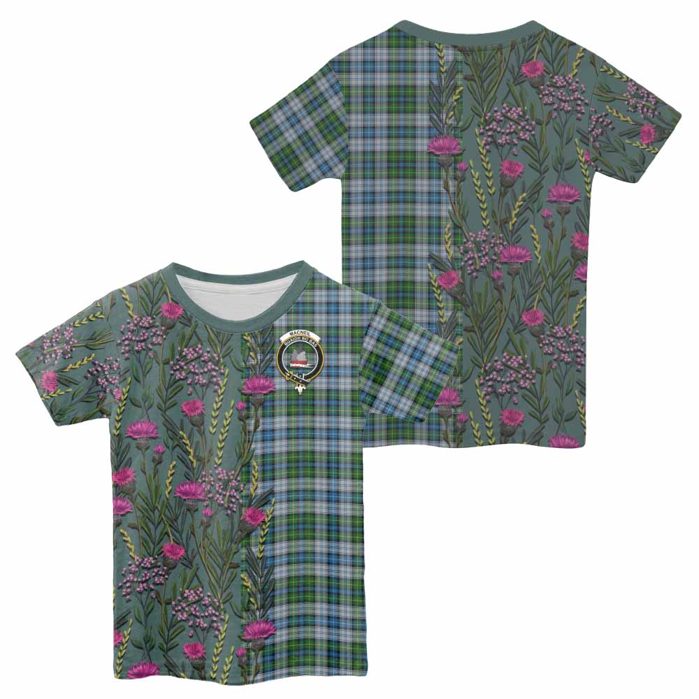MacNeil (McNeil) Family Crest Tartan Kid T-shirt Scottish Thistle Flower Pattern Half Style - Tartan Vibes Clothing