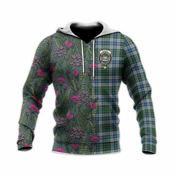 MacNeil (McNeil) Family Crest Tartan Knitted Hoodie Scottish Thistle Flower Pattern Half Style