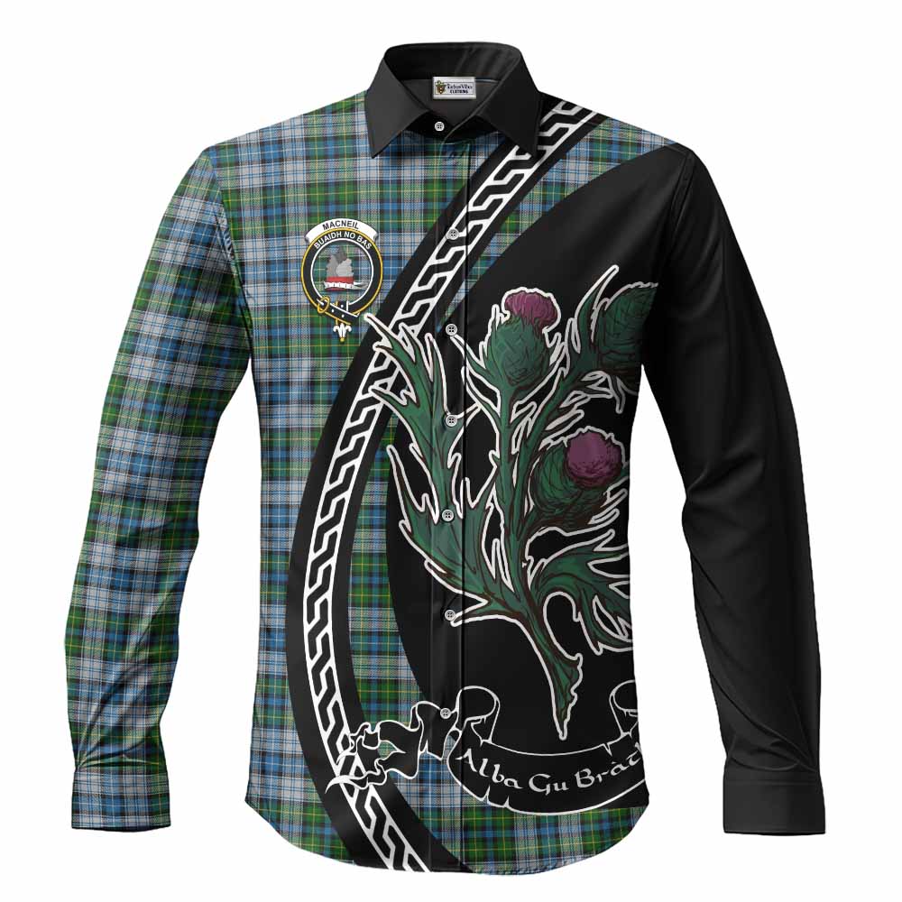 MacNeil (McNeil) Family Crest Tartan Long Sleeve Button Shirts Alba Thistle Inspired - Tartan Vibes Clothing
