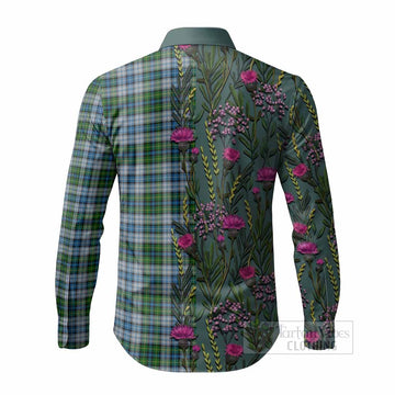 MacNeil (McNeil) Family Crest Tartan Long Sleeve Button Shirts Scottish Thistle Flower Pattern Half Style