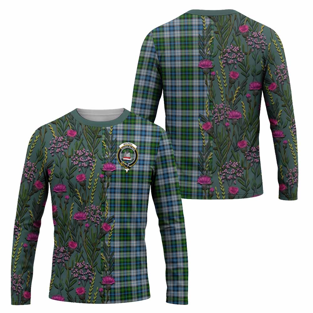MacNeil (McNeil) Family Crest Tartan Long Sleeve T-Shirt Scottish Thistle Flower Pattern Half Style - Tartan Vibes Clothing