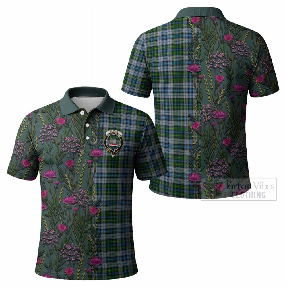 MacNeil (McNeil) Family Crest Tartan Polo Shirt Scottish Thistle Flower Pattern Half Style - Tartan Vibes Clothing