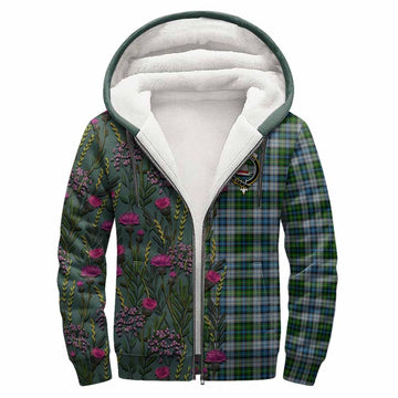 MacNeil (McNeil) Family Crest Tartan Sherpa Hoodie Scottish Thistle Flower Pattern Half Style