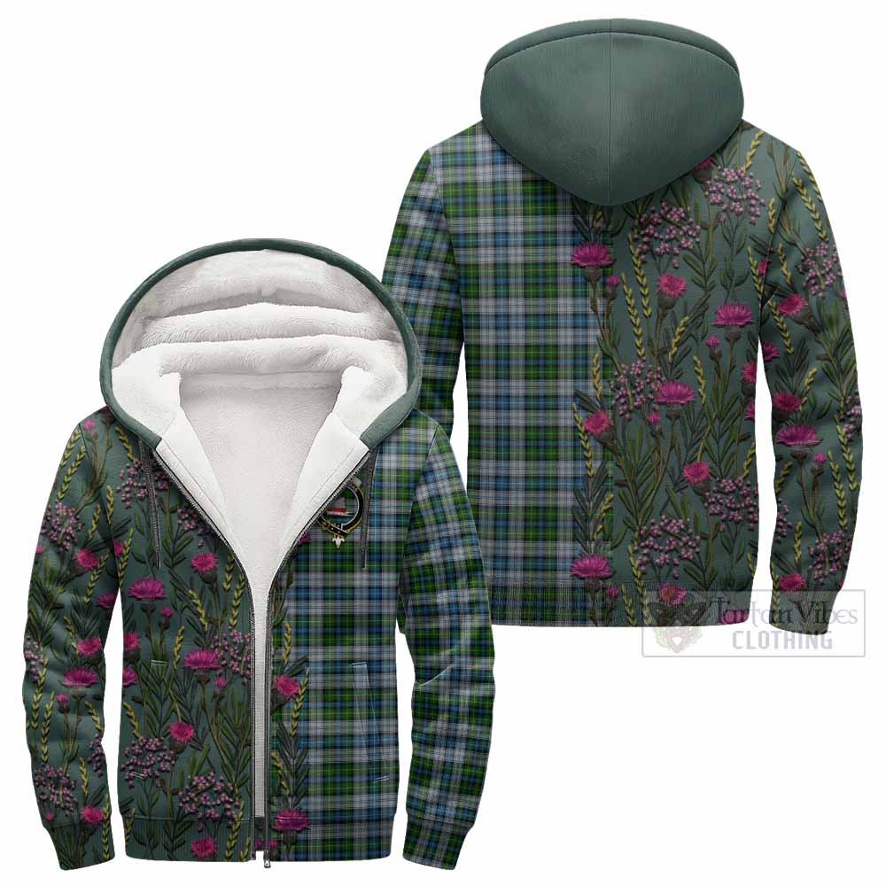 MacNeil (McNeil) Family Crest Tartan Sherpa Hoodie Scottish Thistle Flower Pattern Half Style - Tartan Vibes Clothing
