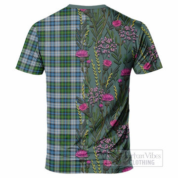 MacNeil (McNeil) Family Crest Tartan T-Shirt Scottish Thistle Flower Pattern Half Style - Tartan Vibes Clothing