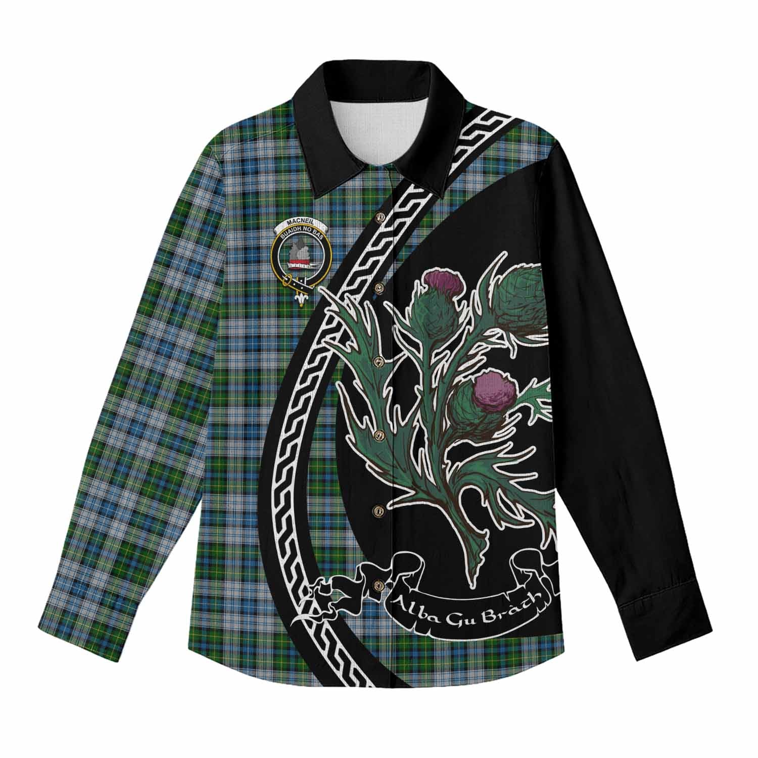 MacNeil (McNeil) Family Crest Tartan Women Casual Shirt Alba Thistle Inspired - Tartan Vibes Clothing