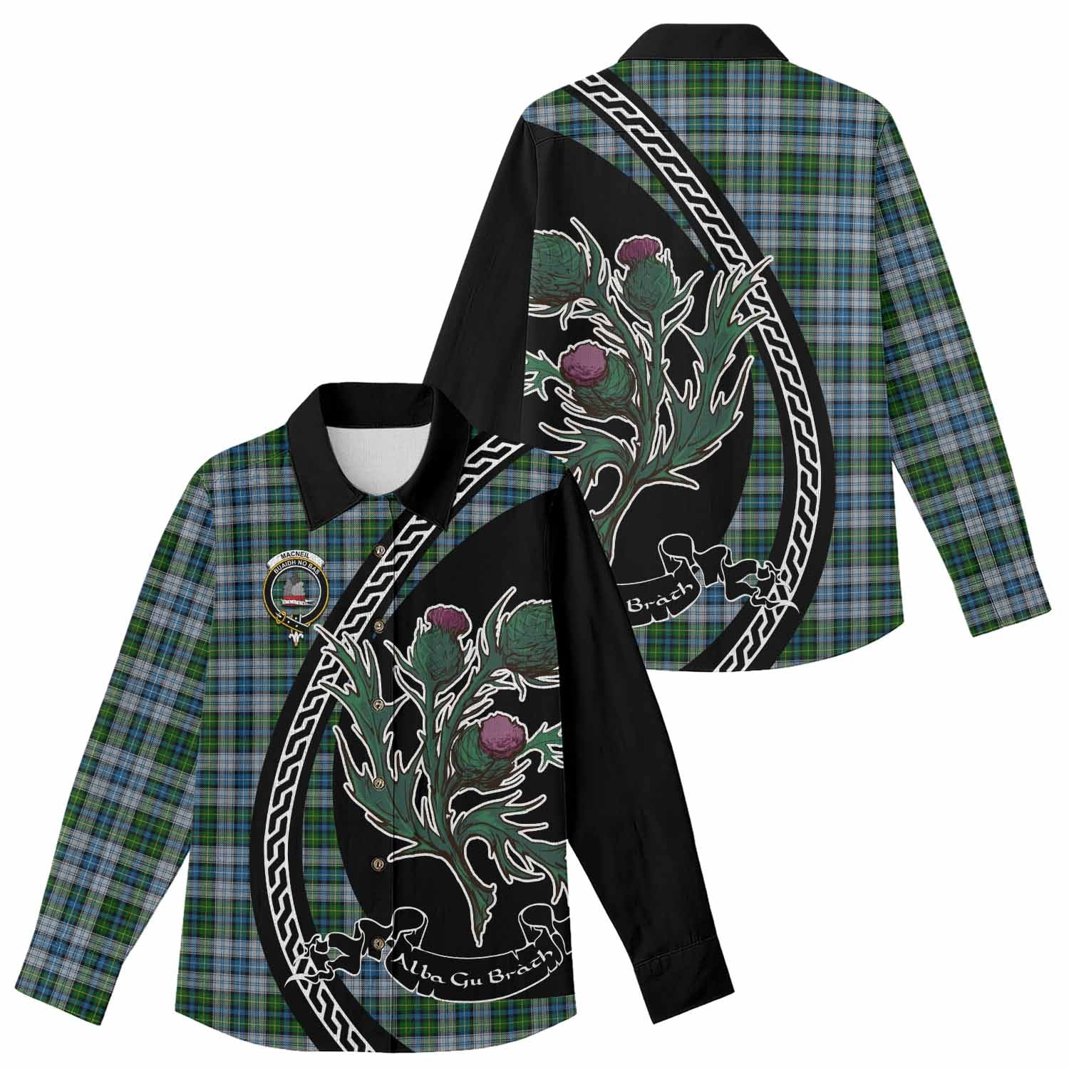 MacNeil (McNeil) Family Crest Tartan Women Casual Shirt Alba Thistle Inspired - Tartan Vibes Clothing