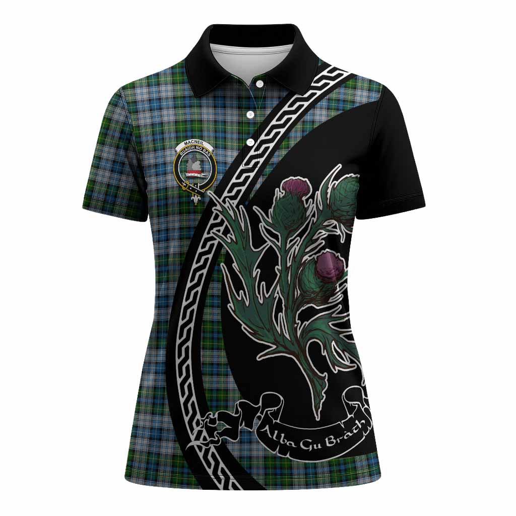 MacNeil (McNeil) Family Crest Tartan Women Polo Shirt Alba Thistle Inspired - Tartan Vibes Clothing