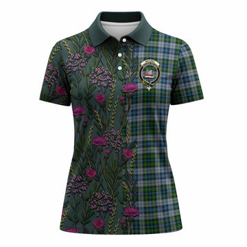 MacNeil (McNeil) Family Crest Tartan Women Polo Shirt Scottish Thistle Flower Pattern Half Style