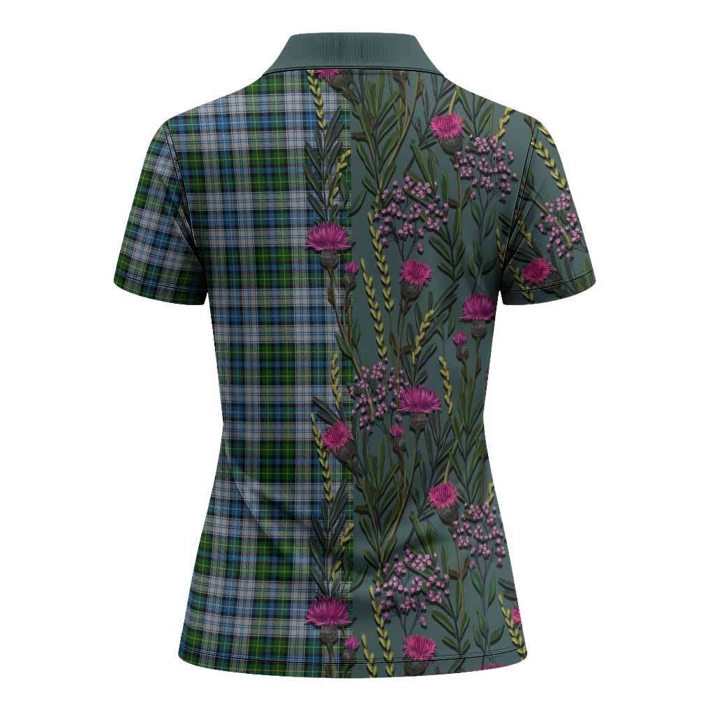 MacNeil (McNeil) Family Crest Tartan Women Polo Shirt Scottish Thistle Flower Pattern Half Style - Tartan Vibes Clothing