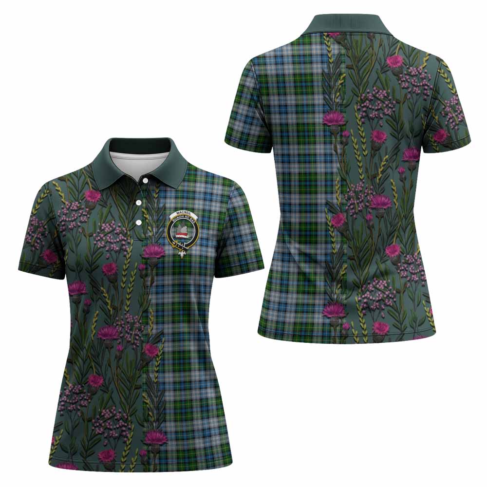 MacNeil (McNeil) Family Crest Tartan Women Polo Shirt Scottish Thistle Flower Pattern Half Style - Tartan Vibes Clothing