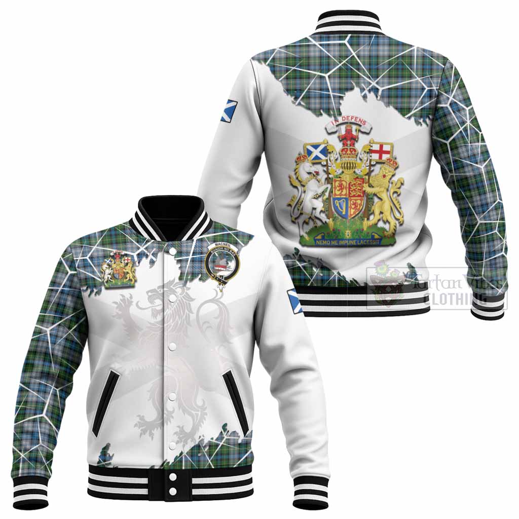 MacNeil (McNeil) Tartan Baseball Jacket with Family Crest and Lion Rampant Grunge Style