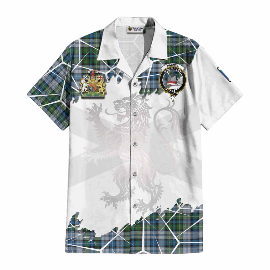 MacNeil (McNeil) Tartan Cotton Hawaiian Shirt with Family Crest and Lion Rampant Grunge Style