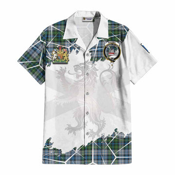 MacNeil (McNeil) Tartan Cotton Hawaiian Shirt with Family Crest and Lion Rampant Grunge Style