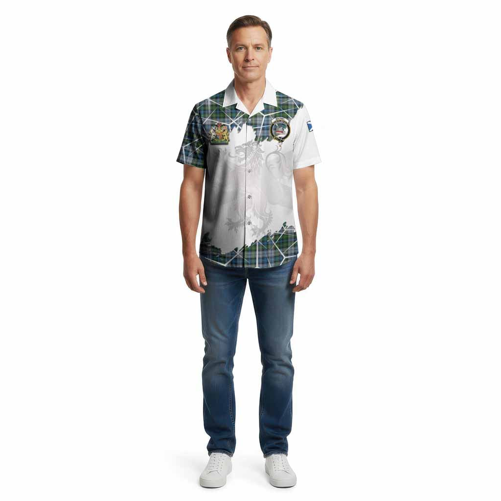 MacNeil (McNeil) Tartan Cotton Hawaiian Shirt with Family Crest and Lion Rampant Grunge Style