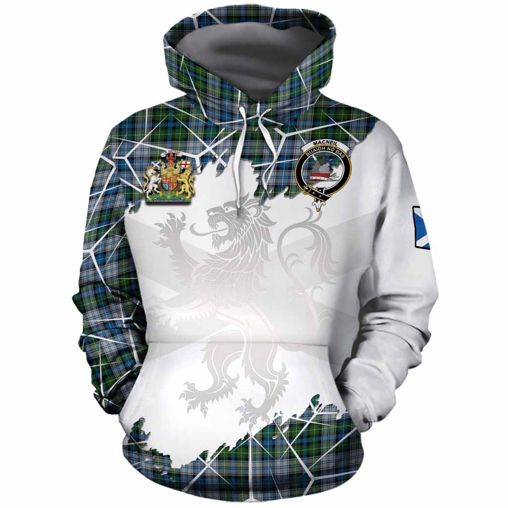 MacNeil (McNeil) Tartan Cotton Hoodie with Family Crest and Lion Rampant Grunge Style