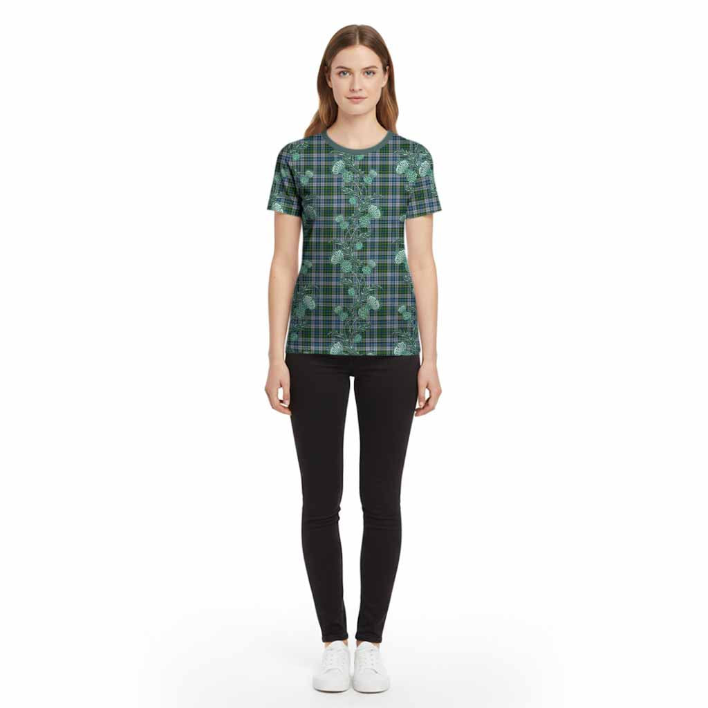 MacNeil (McNeil) Tartan Cotton T-shirt Seamless Scottish Thistle Flowers
