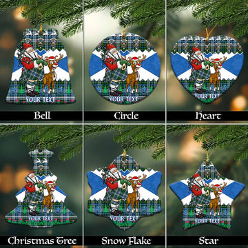 MacNeil (McNeil) Tartan Crest Christmas Ceramic Ornament Scotland Santa With Bagpipes Cute Reindeer