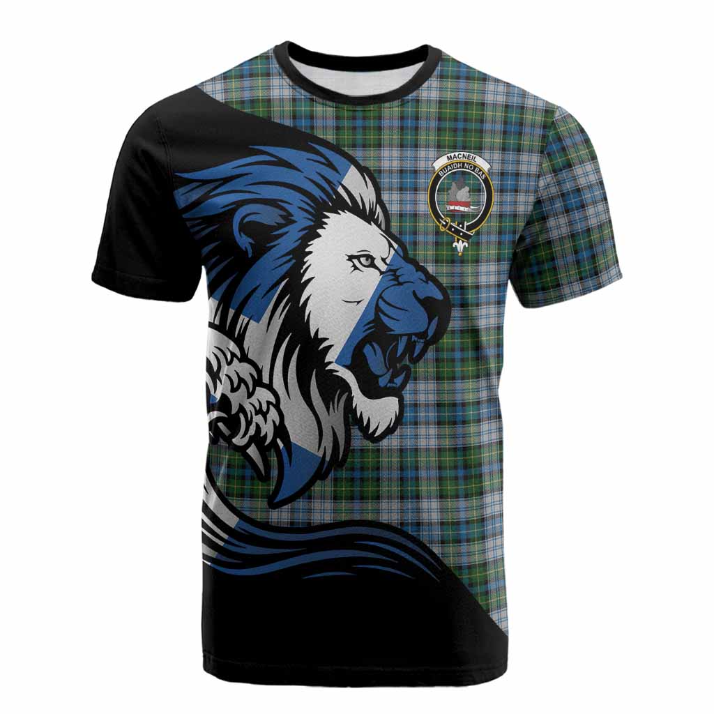MacNeil (McNeil) Tartan Crest Cotton T-shirt Scottish Golden Lions Wave Flow