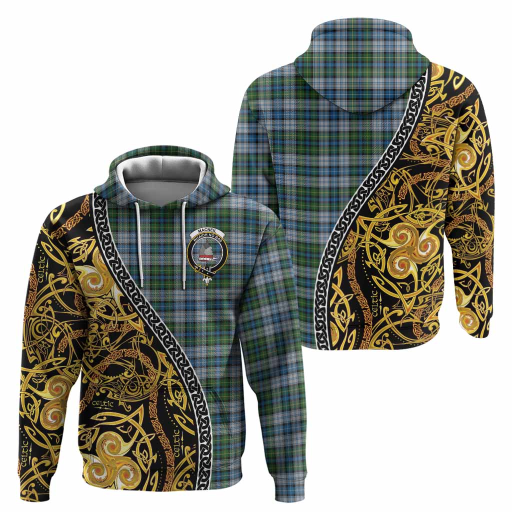 MacNeil (McNeil) Tartan Crest Hoodie Celtic Knot and Triple Trickle Spiral Symbols
