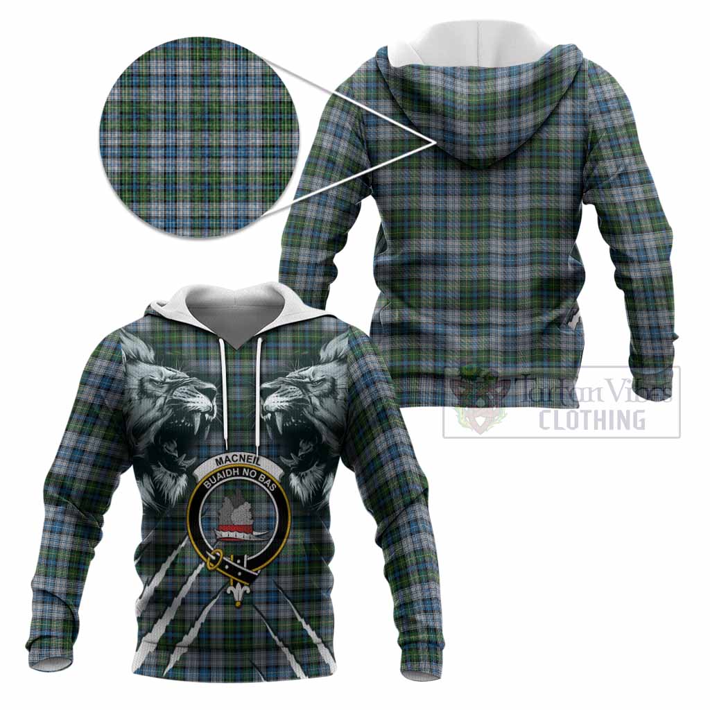 MacNeil (McNeil) Tartan Crest Knitted Hoodie Ferocious Lion Style