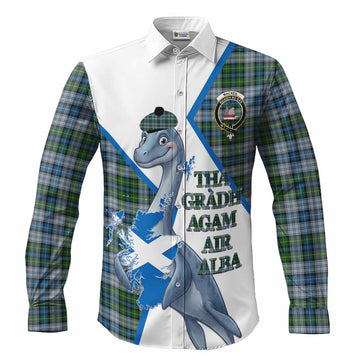 MacNeil (McNeil) Tartan Crest Loch Ness Monster Long Sleeve Button Shirts Nessie Scottish Map Tha Gradh Agam Air Alba