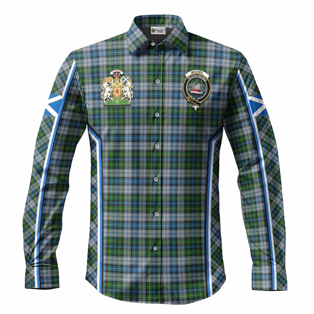 MacNeil (McNeil) Tartan Crest Long Sleeve Button Shirts Scotland Coat of Arm Flag Style - Tartan Vibes Clothing