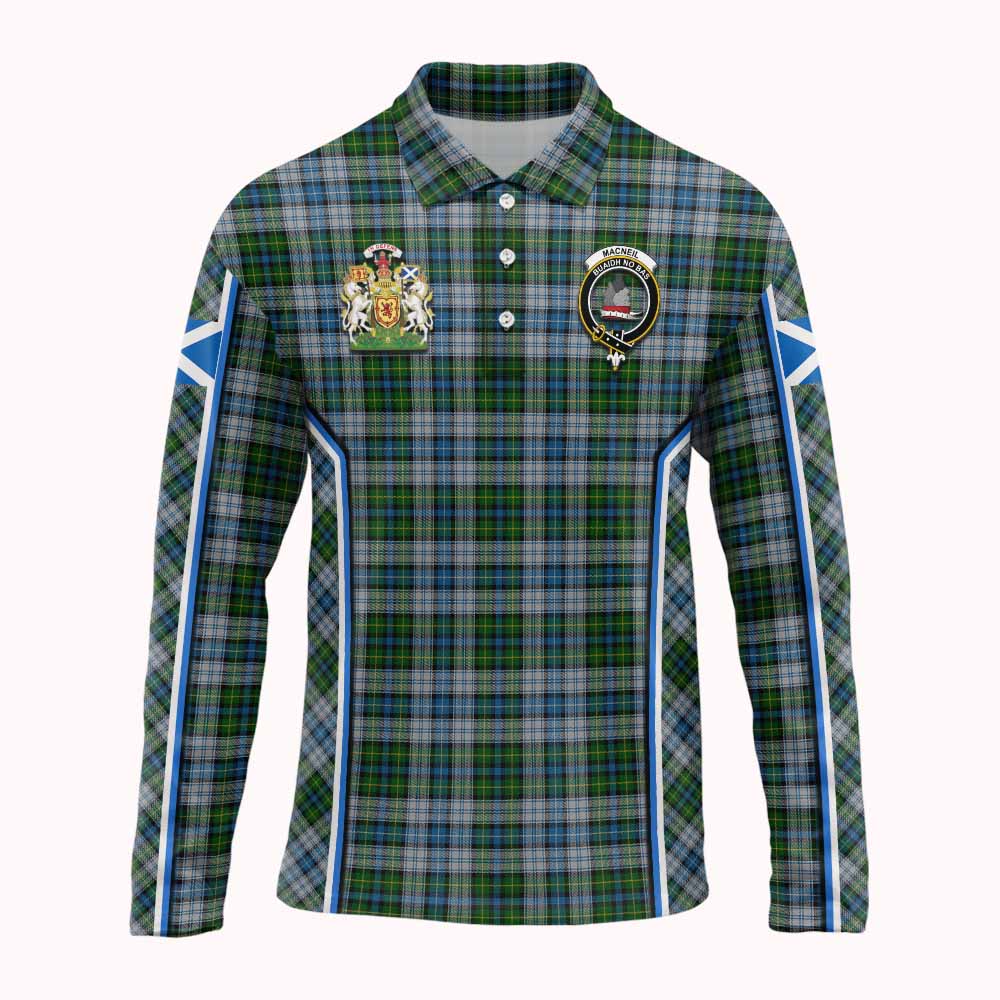 MacNeil (McNeil) Tartan Crest Long Sleeve Polo Shirt Scotland Coat of Arm Flag Style - Tartan Vibes Clothing