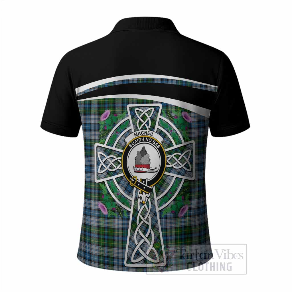 MacNeil (McNeil) Tartan Crest Polo Shirt Scottish Thistle Celtic Cross Alba Gu Brath
