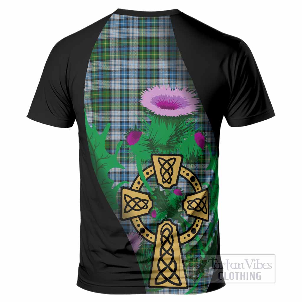 MacNeil (McNeil) Tartan Crest T-Shirt Celtic Cross Thistle Flowers