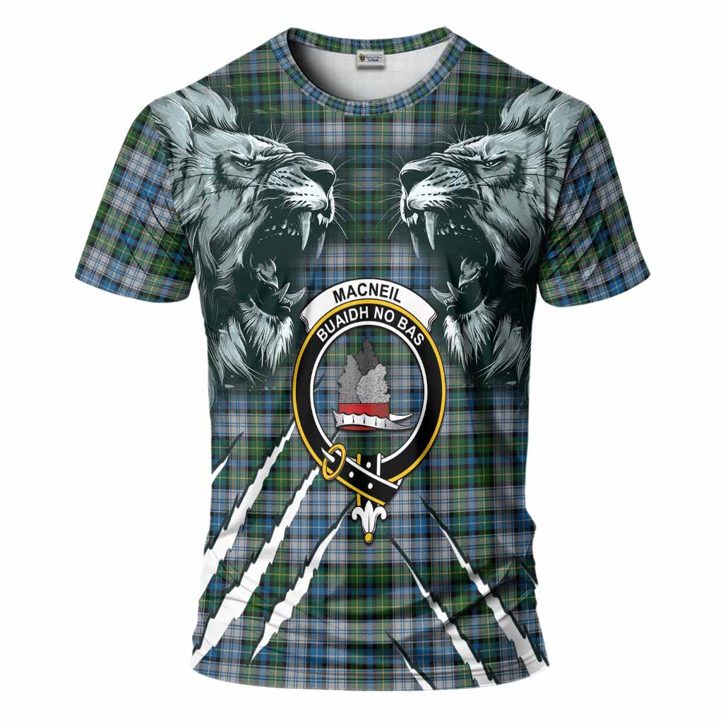 MacNeil (McNeil) Tartan Crest T-Shirt Ferocious Lion Style