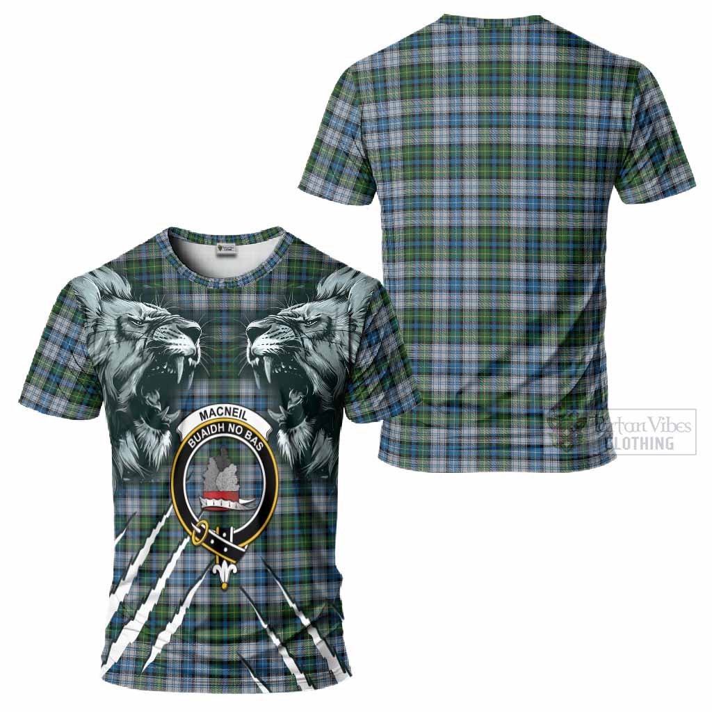 MacNeil (McNeil) Tartan Crest T-Shirt Ferocious Lion Style
