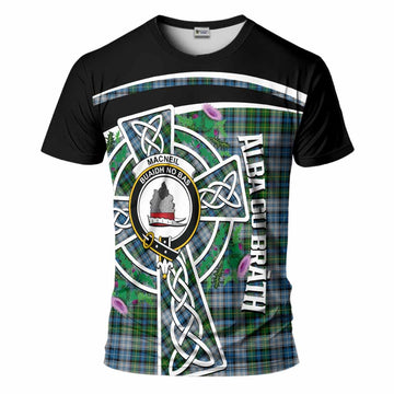 MacNeil (McNeil) Tartan Crest T-Shirt Scottish Thistle Celtic Cross Alba Gu Brath
