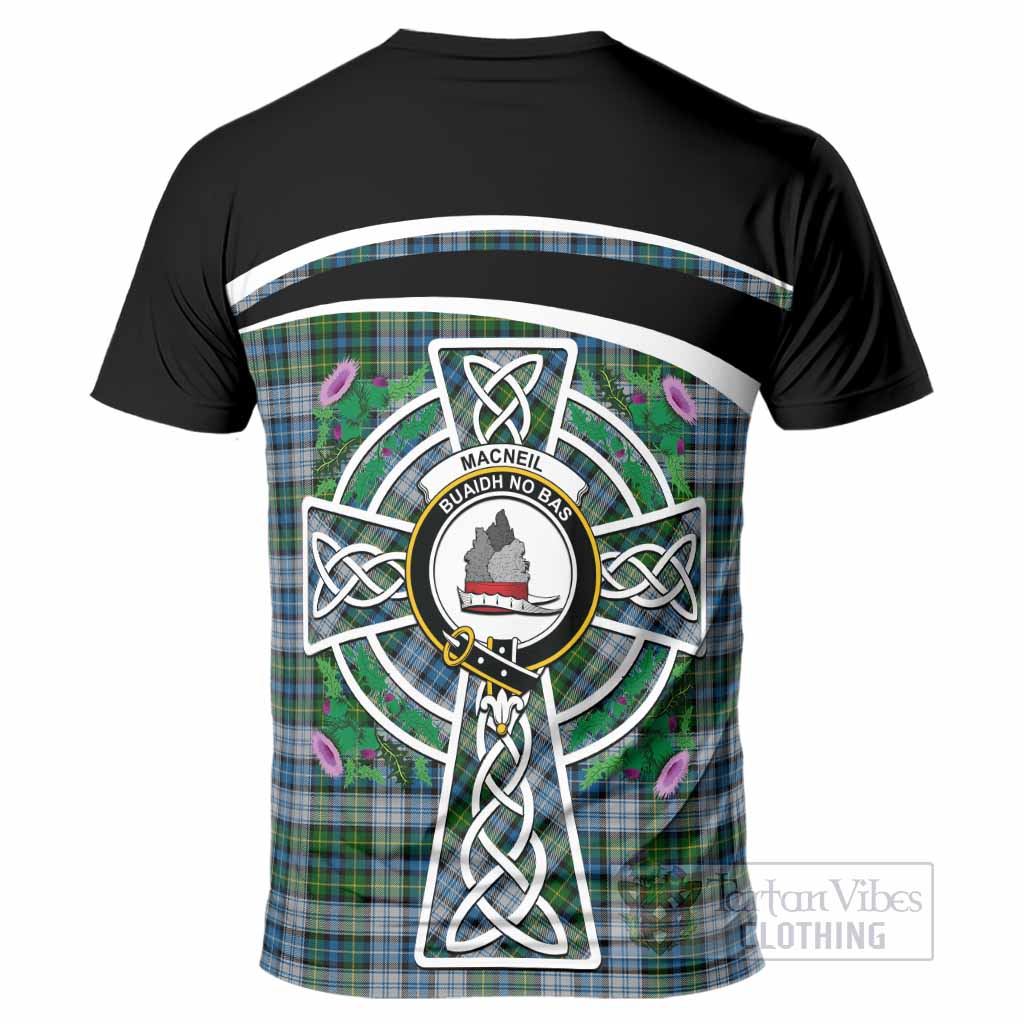 MacNeil (McNeil) Tartan Crest T-Shirt Scottish Thistle Celtic Cross Alba Gu Brath