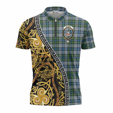 MacNeil (McNeil) Tartan Crest Zipper Polo Shirt Celtic Knot and Triple Trickle Spiral Symbols