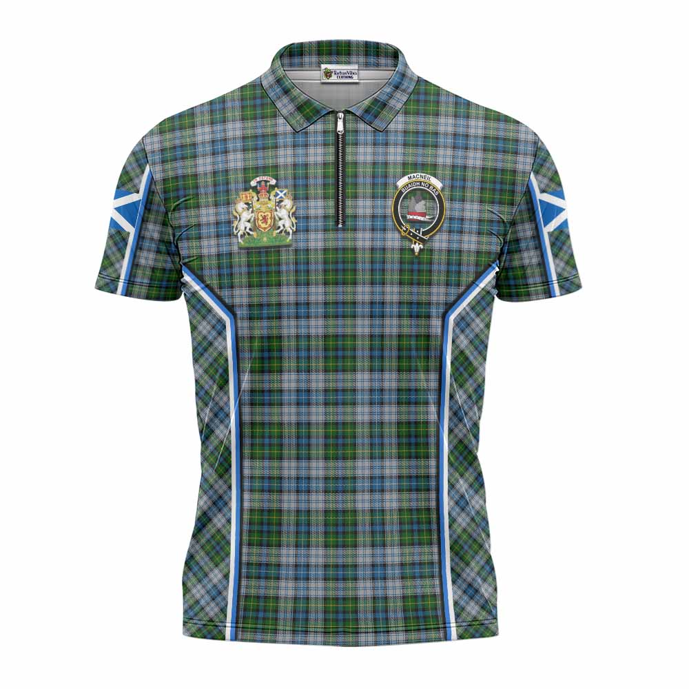 MacNeil (McNeil) Tartan Crest Zipper Polo Shirt Scotland Coat of Arm Flag Style - Tartan Vibes Clothing