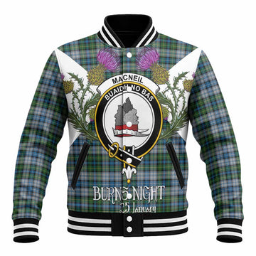MacNeil (McNeil) Tartan Family Crest Baseball Jacket Scottish Burns Night Thistle Floral